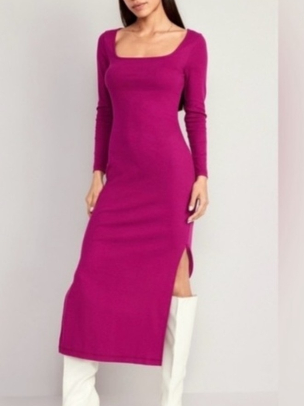 Old Navy Magenta Long-Sleeve Square-Neck Midi Dress
